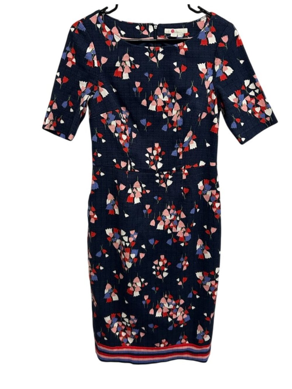 Boden 6 Navy Tulip Textured Sheath Dress Half Sleeves Cottagecore Boho Chic - Picture 2 of 12